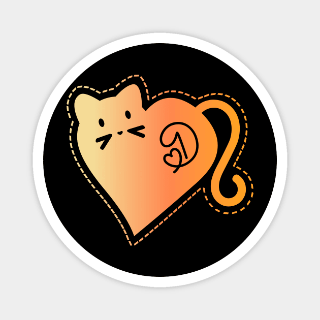 Heart Cat Monogram D in Orange T-Shirt Magnet by ArtsByNaty